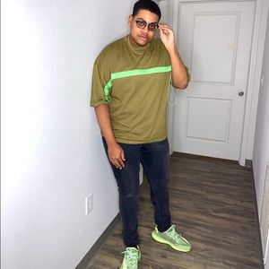 Olive green shirt with neon strips